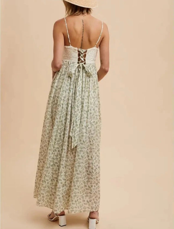 Lace Contrast Floral Maxi Dress