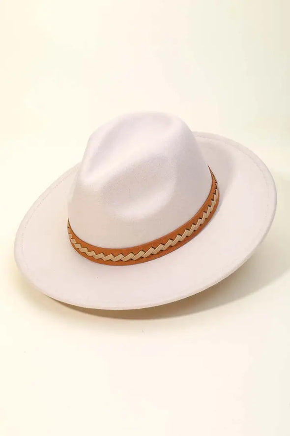 Braided Faux Leather Strap Fedora Hat