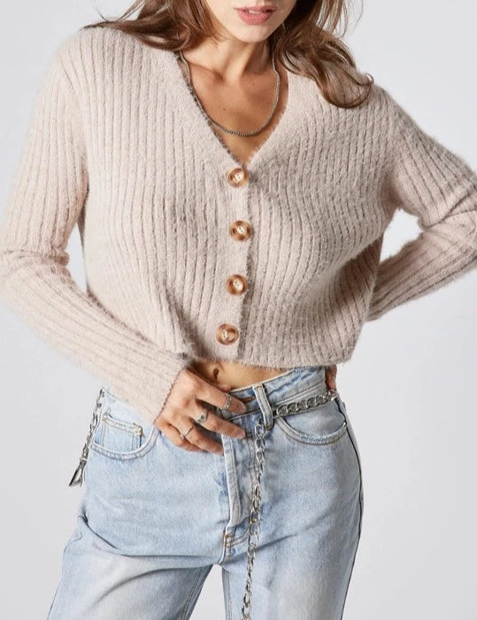 Fluffy Ribbed Cardigan Top