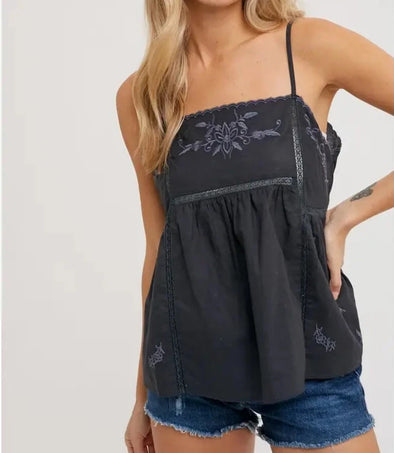 Embroidered Baby Doll Cami Top