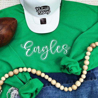 Embroidered Eagles Kelly Green Crewneck Sweatshirt