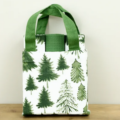 3 PC Green/White Tree Towel W/Bag