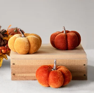 Set of 3 Mini Velvet Pumpkins