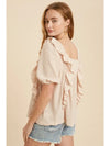 Square Neck Ruffled Waffle Knit Top
