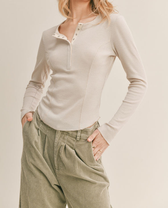 Crystalline Seamed Long Sleeve Top