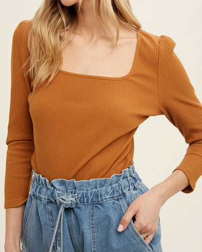 Ribbed Knit Square Neck Top