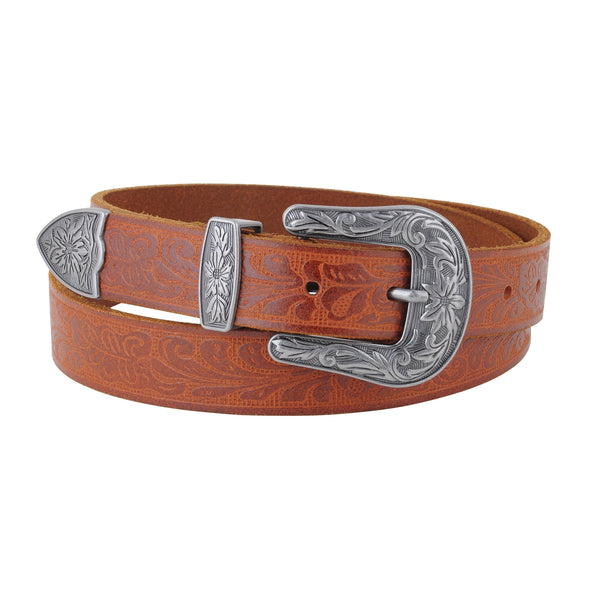 Western Tooled Vintage Buckle Leather Belt