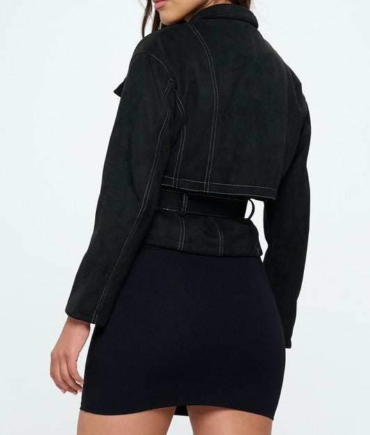Short Belted Vegan Suede Trench Coat