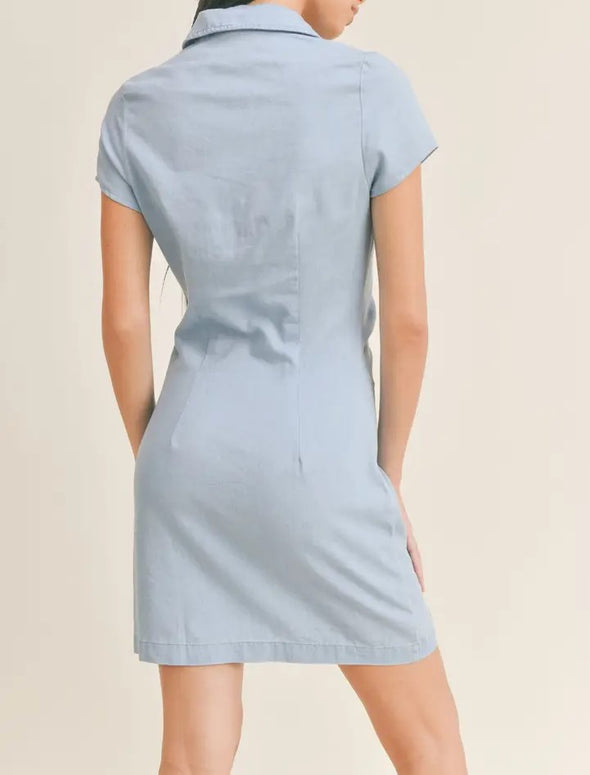 Vintage Blues Shirred Shirt Mini Dress