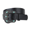 Floral Tooled Belt W/Turquoise Studded Buckle