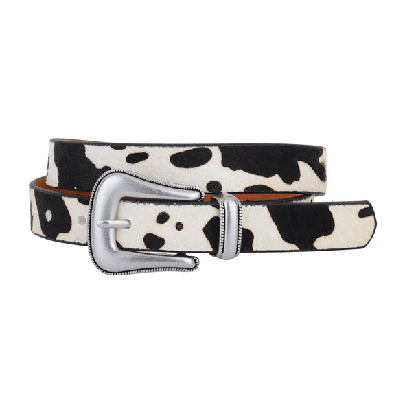 Cow Print Belt W/Western Buckle