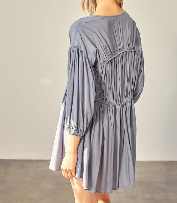 Long Sleeve Mini Dress W/Self Tie Front Detail