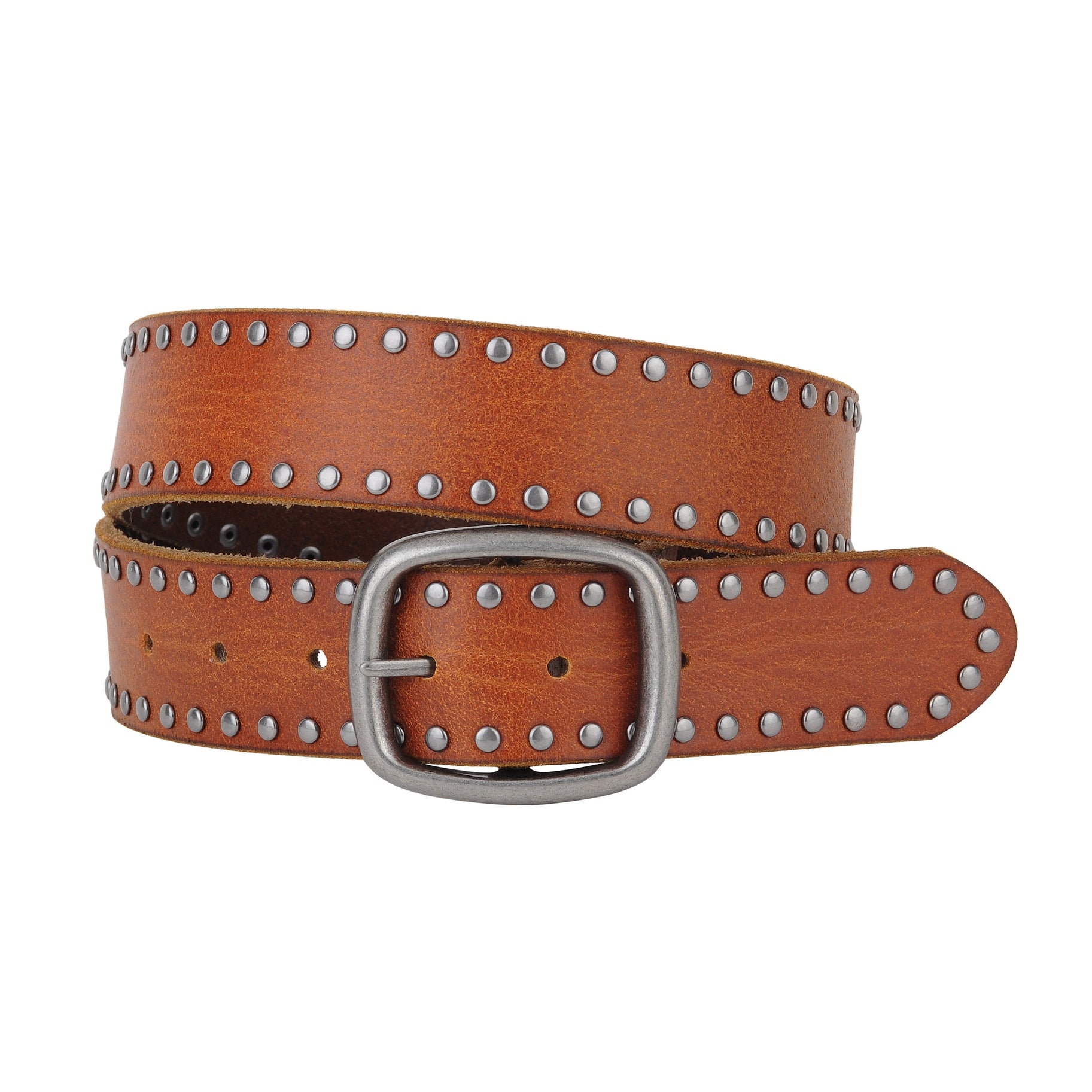 Grunge Leather Belt W/Round Stud Lining –