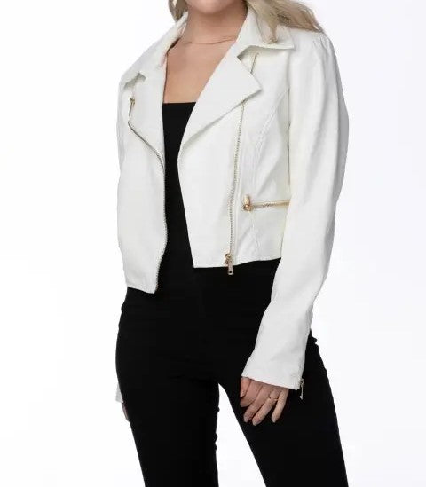 cropped white leather jacket