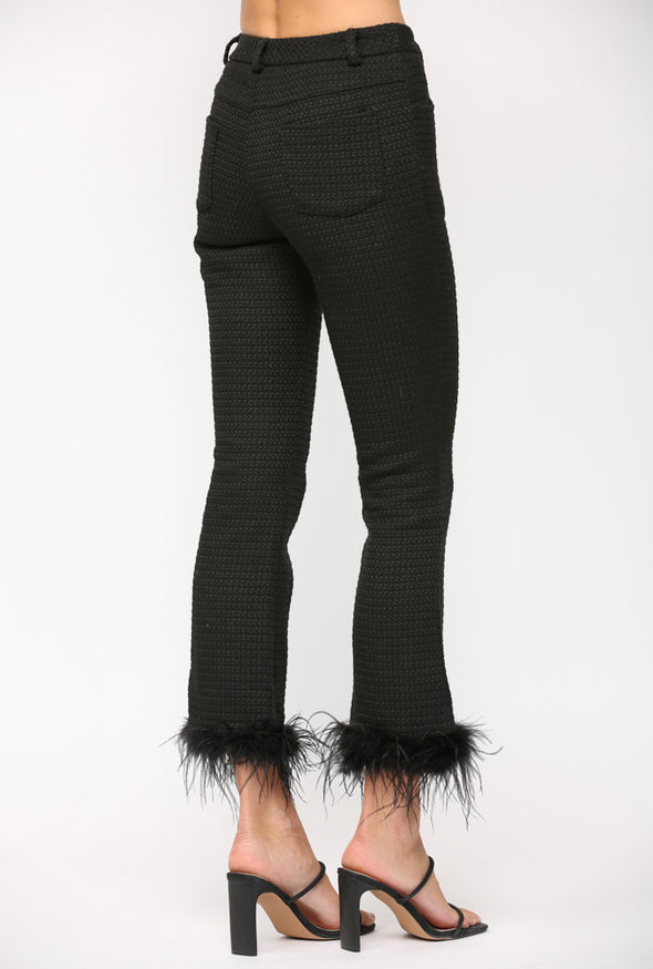 Feather Trim Flare Pants