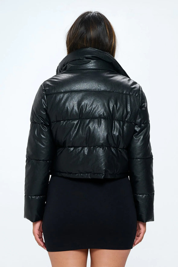 Vegan Leather Cropped Puffer Jacket