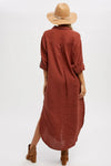 Woven Button Up Maxi Shirt Dress